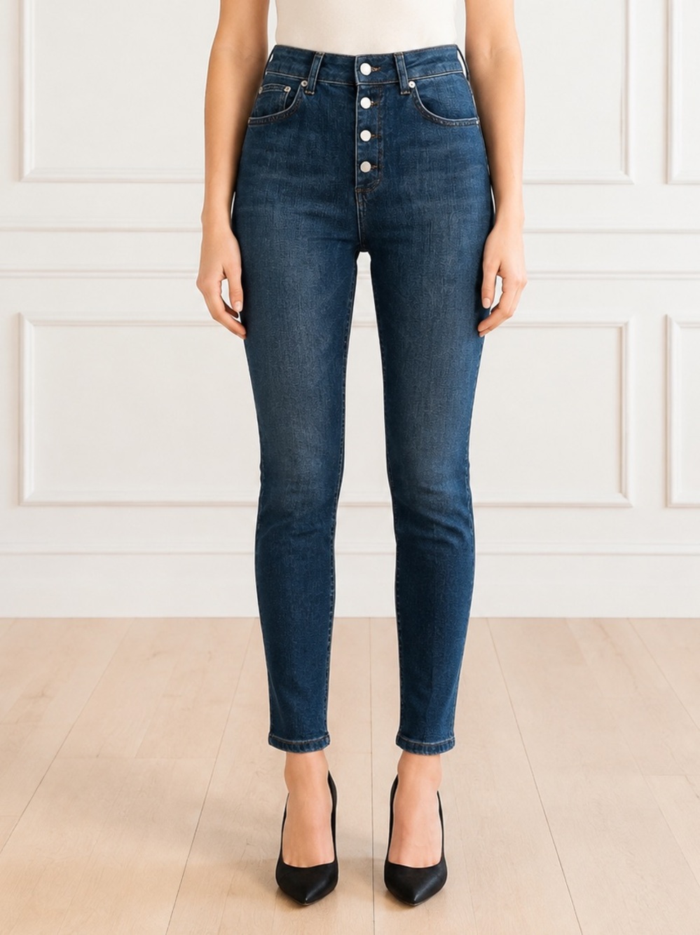 ANINE BING Frida Jeans Size 26 Blue High Rise Exposed Button Fly Skinny Ankle